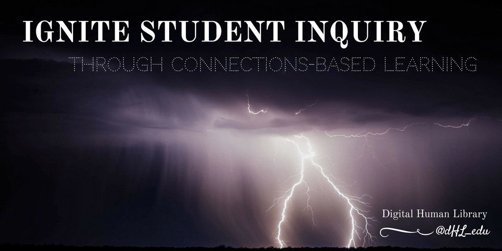 Ignite student inquiry through connections based learning on a dark sky with thunder background image