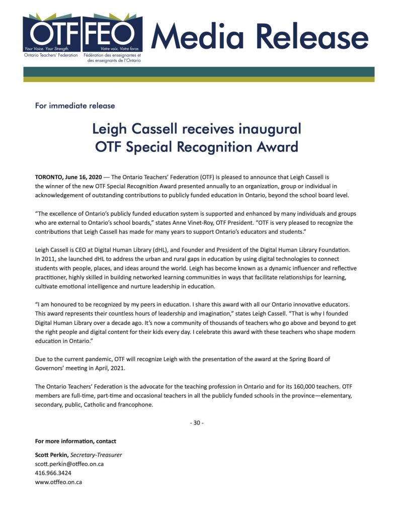 Leigh-Cassell-receives-inaugural-OTF-Special-Recognition-Award - Digital Human Library