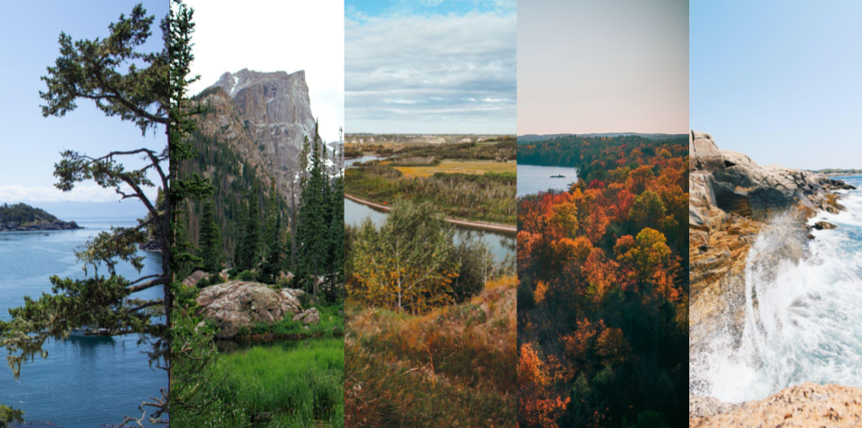 Views of the ocean, mountain valleys, river valleys, forest and coastline from Canadian indigenous territories.